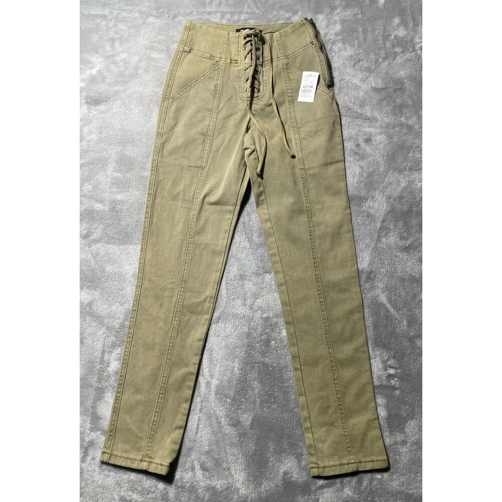 Do + Be Lace-Up Skinny Leg Pants Side Zip Tan Small 98% Cotton 2% Spandex NWT